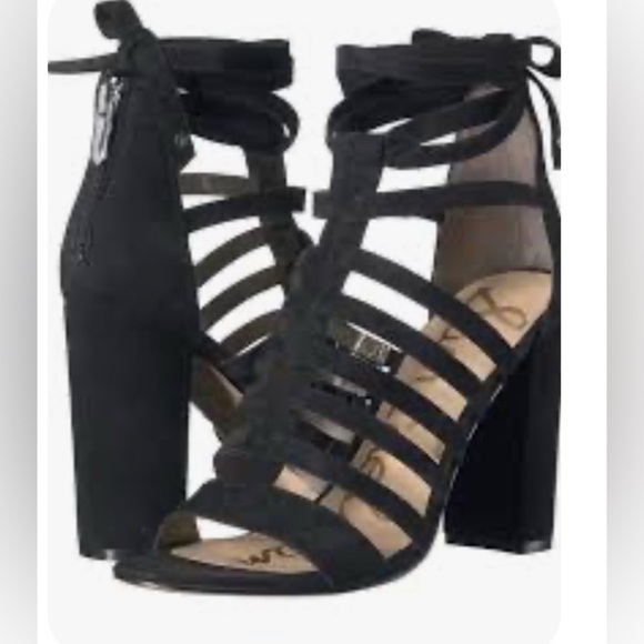 Sam Edelman Yarina Black Strappy 4” Chunky Heel Leather Sandals Women’s 7.5 EUC - Picture 3 of 12